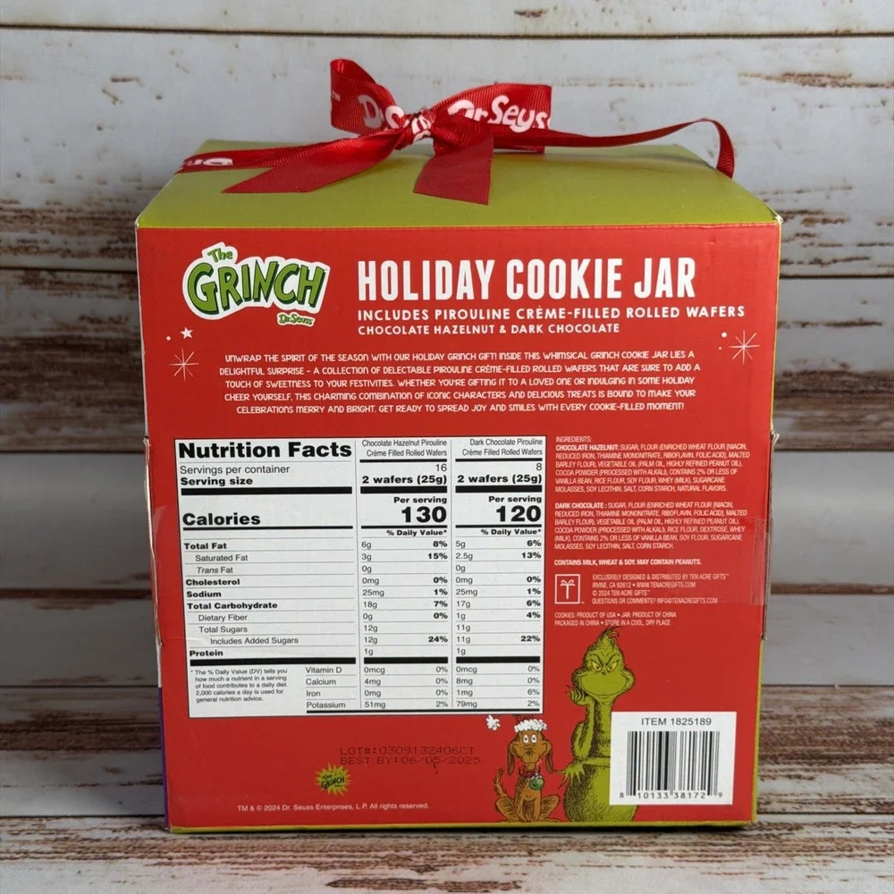 Dr Seuss The Grinch Ceramic Holiday Cookie Jar Christmas Canister NIB